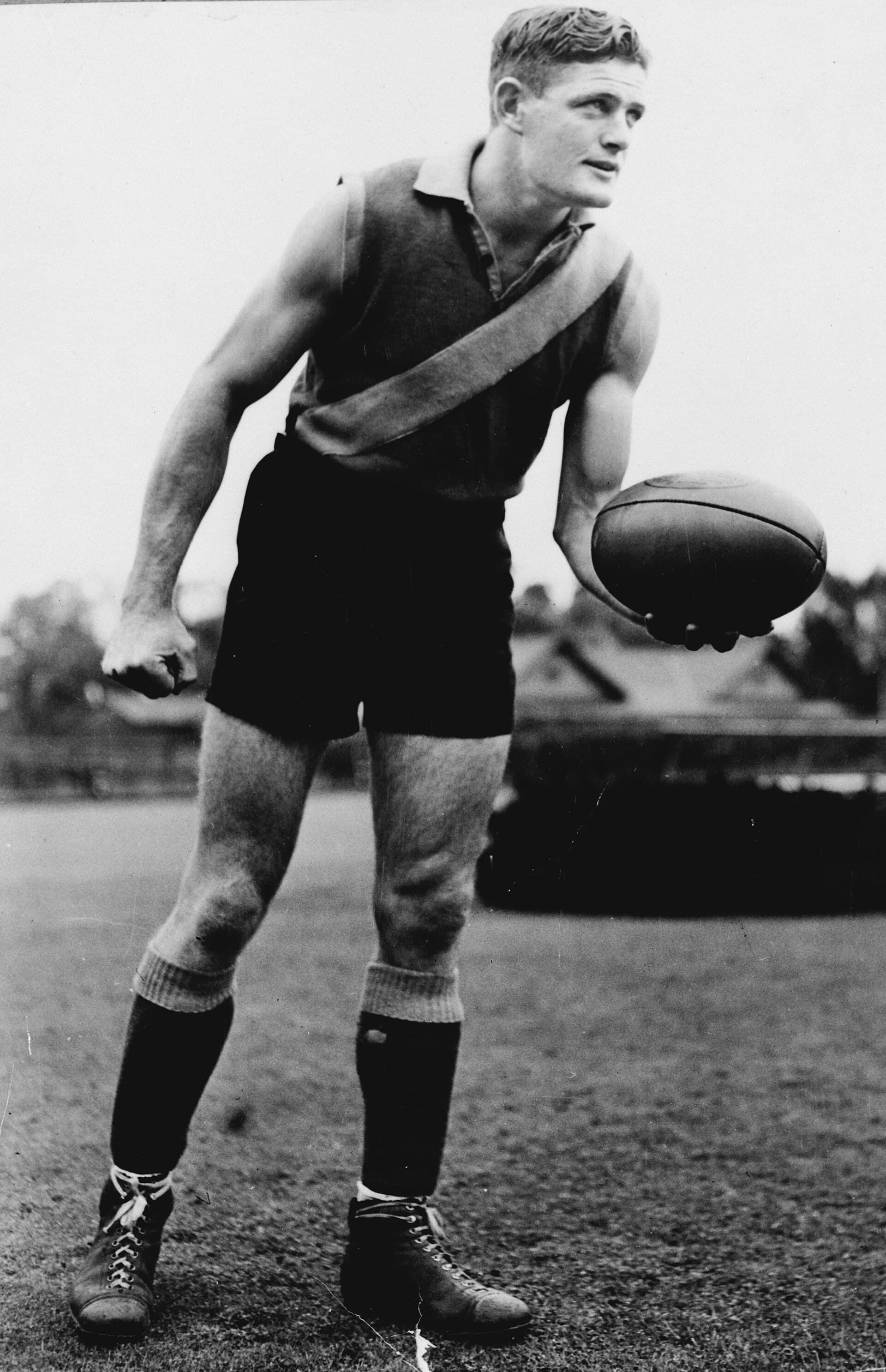 Australian rules footballer Bob Hank photographed in 1950